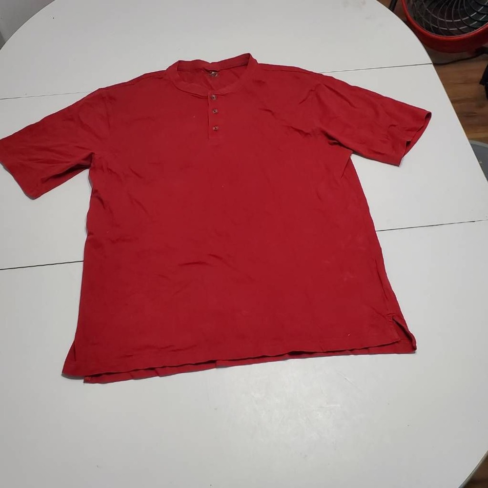 Redhead Mens Henley Shirt Red Short Sleeve Mandarin Collared Side Slit Buttons L
